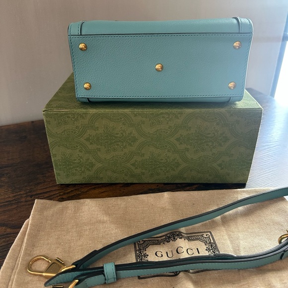 Gucci Mini Diana Bamboo Handle Tote Leather Light Blue Turquoise - Picture 9 of 13